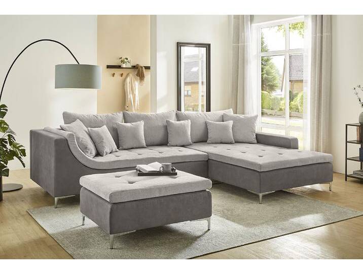 Ecksofa JOCKENHÖFER GRUPPE Monte Carlo L-Form mit komfortabler Wellenfederung , grau, B:326cm T:115cm, Korpus: 100% Polyester, Kissen: 100% Polyester, Sofas, Ottomane rechts oder links montierbar, inkl. 9 Kissen von Jockenhöfer