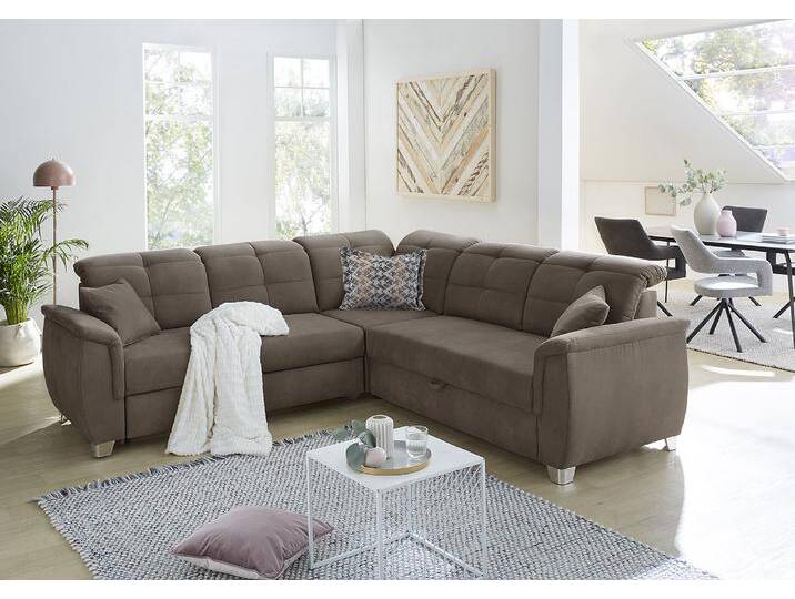 Ecksofa JOCKENHÖFER GRUPPE Udine L-Form , braun (dunkelbraun), B:263cm T:100cm, Luxus-Microfaser in Lederoptik (100% Polyester), Kissen: 44% Polyethylem, 30% Polyacryl, 26% Polypropylen, Sofas, 6 individuell, verstellbaren Kopfteilen, Gästebett- und Relaxfunktion von Jockenhöfer