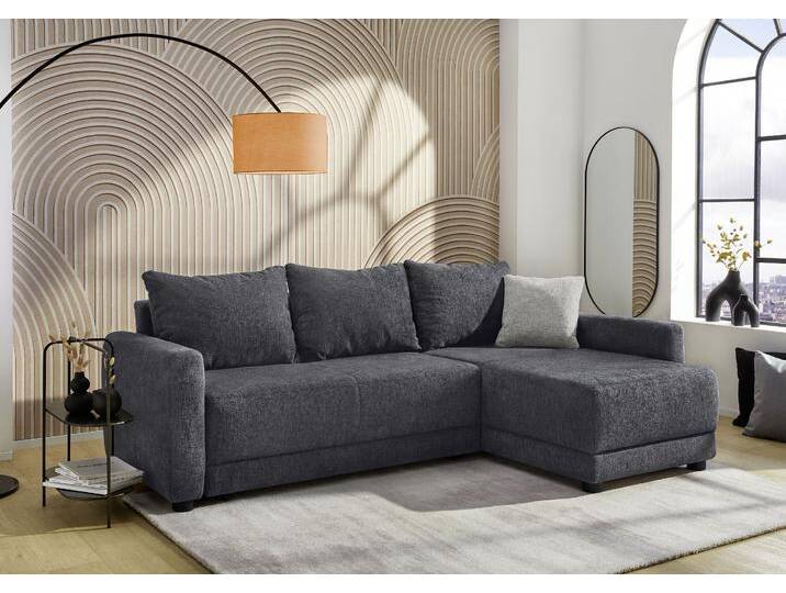 Ecksofa JOCKENHÖFER GRUPPE Venezia, inklusive Bettfunktion und Bettkasten , grau, anthrazit, schwarz, B:234cm T:155cm, Korpus: 100% Polyester;Kissen: 100% Polyester, Sofas, Ottomane links oder rechts montierbar, inkl. Rücken- und Zierkissen von Jockenhöfer
