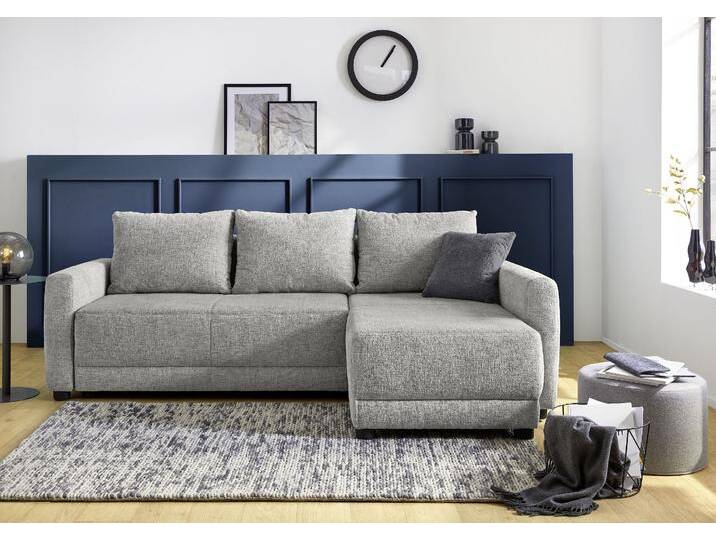 Ecksofa JOCKENHÖFER GRUPPE Venezia, inklusive Bettfunktion und Bettkasten , grau, grau, schwarz, B:234cm T:155cm, Korpus: 100% Polyester;Kissen: 100% Polyester, Sofas, Ottomane links oder rechts montierbar, inkl. Rücken- und Zierkissen von Jockenhöfer