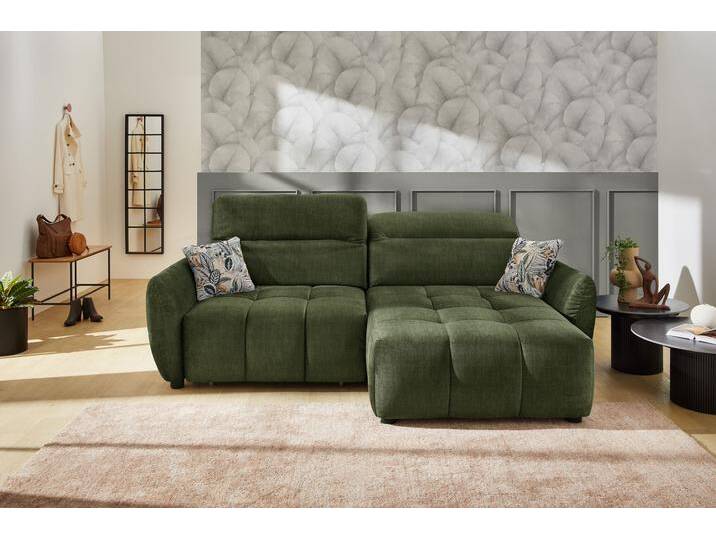 Ecksofa JOCKENHÖFER GRUPPE Zoom, L-Form, 140kg Belastbarkeit je Sitzplatz , grün 423, 03, B:263cm T:190cm, Korpus: 100% Polyester, Zierkissen: 50% Polyester, 50% Baumwolle, Sofas, 60cm elektromotorische Sitztiefenverstellung,USB-Ladeports,Kopfstützen von Jockenhöfer