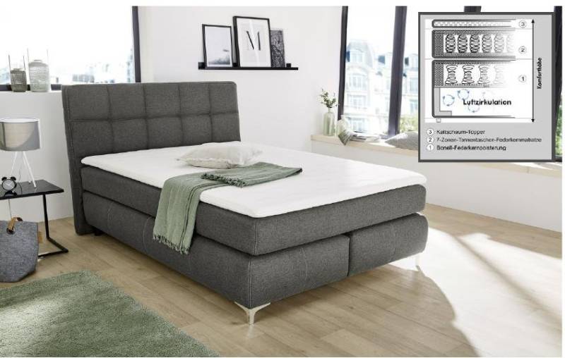 Jockenhöfer Boxspringbett Bea ca. 140 x 200 cm in dunkelgrau von Jockenhöfer