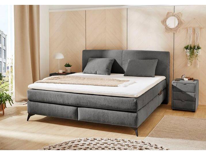 Jockenhöfer Gruppe Boxspringbett Kira in den Breiten 160x200 & 180x200cm, inkl. LED-Bel., USB-Ladeports, 7-Zonen-Matr., Topper, div. Härtegrade, grau, H3 (120 kg) von Jockenhöfer
