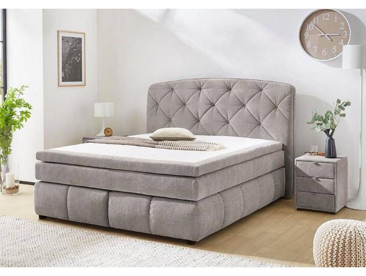 Jockenhöfer Gruppe Boxspringbett Mila erhältlich in der Größe 180x200cm, Kaltschaumtopper, 7-Zonen-TTFK-Matratze, mehrere Härtegrade wählbar, grau, Härtegrad 3 von Jockenhöfer