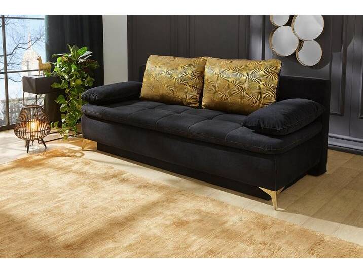 Jockenhöfer Gruppe Schlafsofa Sarah, mit Gästebettfunktion, goldfarbige, glamouröse Elemente, Bettkasten, schwarz von Jockenhöfer