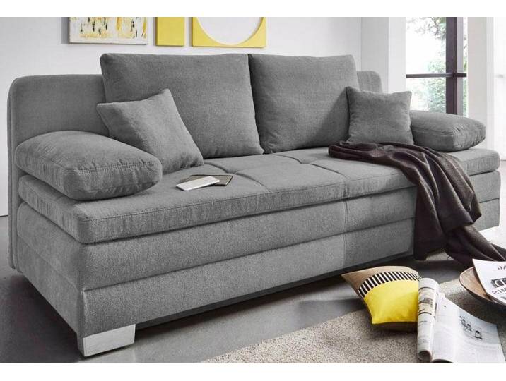 Schlafsofa JOCKENHÖFER GRUPPE Lindau , grau (hellgrau), B:203cm H:85cm T:106cm, Luxus-Microfaser (100% Polyester), Sofas, inklusive Bettkasten und loser Kissen,mit Kaltschaumtopper von Jockenhöfer