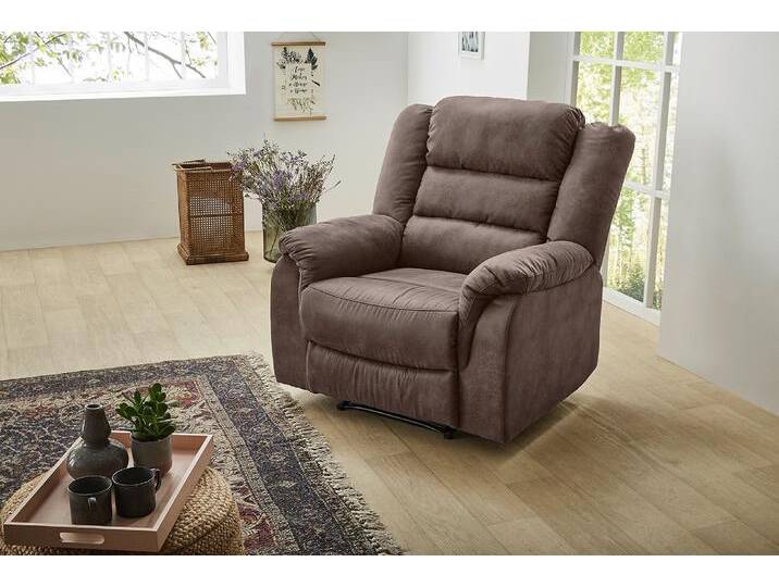 Sessel JOCKENHÖFER GRUPPE Cleveland , grau (grau, braun), B:95cm H:103cm T:93cm, Sessel, mit Liegefunktion durch halbautomatische Relaxfunktion, Federkern von Jockenhöfer