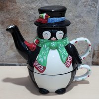 3-Teiliges Keramik Stacking Pinguin Teekanne Becher Tasse Set von JodamelTreasures