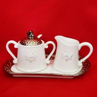Honeycomb Bee Hive Porzellan Milchkännchen Und Zucker Set Mit Tablett von JodamelTreasures