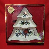 Lenox Winter Greetings Tree Divided Server Rot Kardinal Mit Holly Gold Borte 1998 von JodamelTreasures