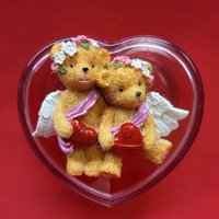 Vintage Acryl Engel Teddybär Herzform Deckelschmuck Schmuckbox von JodamelTreasures