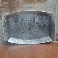 Vintage Handgemachte Wendell August Tablett Metall Aluminium Amish Farm Szene Dekorativ von JodamelTreasures