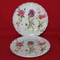 Vintage Melamin Kunststoff Dessert Teller Blumenmuster Rose Iris Tulip 8 "2Er Set." von JodamelTreasures