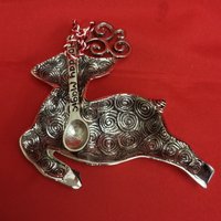 Vtg Mud Pie Holiday Magic Rentier Pewter Dip Salsa Tablett & Löffel von JodamelTreasures