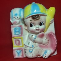 Vtg Rubens Japan Blumentopf Baby Baseball Figur Kinderzimmer Dekor 593Bb von JodamelTreasures