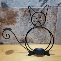 Vtg Shp International Black Metal Katze Schmiedeeisen Kitty Kerzenhalter Ständer von JodamelTreasures