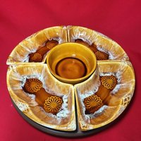 Vtg Wade California Serving Set Lazy Susan Server Karamell Vorspeisenteller 6 Stück von JodamelTreasures