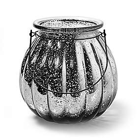 Glaslaterne Windlicht mit Henkel Pumpkin Kürbis Kerzenglas Laterne mittel Silber Ø 18 cm, H. 18 cm Dekoglas als Tischdekoration von Jodeco Glas