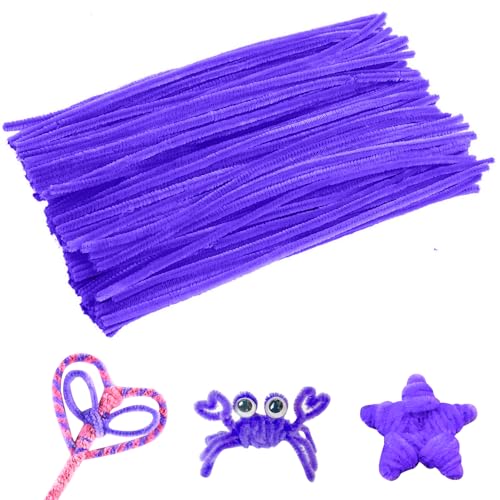 Jodimitty 100 Stück Pfeifenreiniger Pfeifenputzer zum Basteln 30cm x 6mm Flexible Pfeifenputzer Plüsch Pipe Cleaner Bastelmaterial für Kunst Handwerks DIY Projekte (13 - Mittleres Lila) von Jodimitty