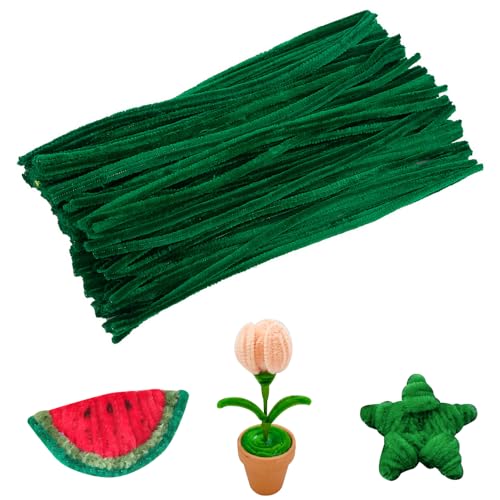 Jodimitty 100 Stück Pfeifenreiniger Pfeifenputzer zum Basteln 30cm x 6mm Flexible Pfeifenputzer Plüsch Pipe Cleaner Bastelmaterial für Kunst Handwerks DIY Projekte (17 - Dunkelgrün) von Jodimitty