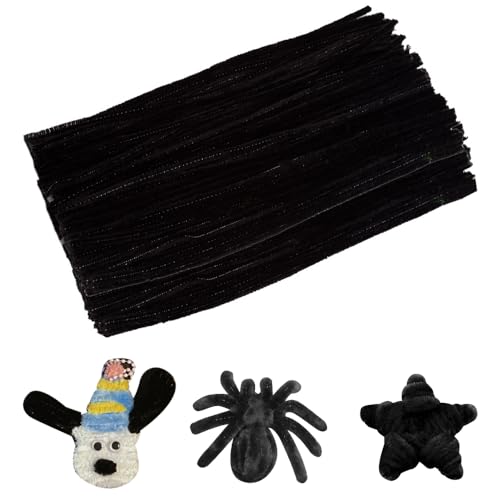 Jodimitty 100 Stück Pfeifenreiniger Pfeifenputzer zum Basteln 30cm x 6mm Flexible Pfeifenputzer Plüsch Pipe Cleaner Bastelmaterial für Kunst Handwerks DIY Projekte (21 - Schwarz) von Jodimitty