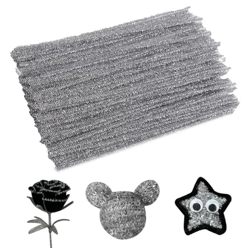 Jodimitty 100 Stück Pfeifenreiniger Pfeifenputzer zum Basteln 30cm x 6mm Flexible Pfeifenputzer Plüsch Pipe Cleaner Bastelmaterial für Kunst Handwerks DIY Projekte (23 - Silber) von Jodimitty
