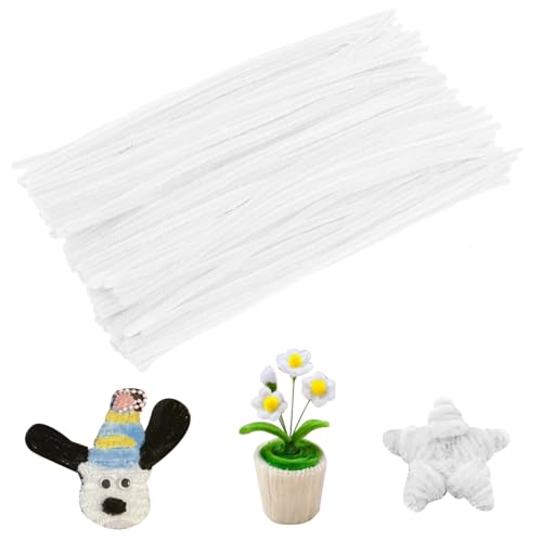 Jodimitty 100 Stück Pfeifenreiniger Pfeifenputzer zum Basteln 30cm x 6mm Flexible Pfeifenputzer Plüsch Pipe Cleaner Bastelmaterial für Kunst Handwerks DIY Projekte (24 - Weiß) von Jodimitty