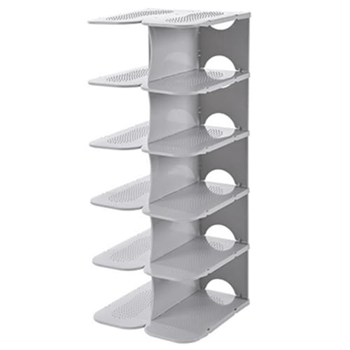 Jodimitty 6 Ebenen Schuhregal Schmal 24 x 26,8 x 63 cm Grau Schuhregal Platzsparend, Hoch Schuhregal Schuhaufbewahrung aus PP Kunststoff, Shoe Rack für die Tür Flur Schlafzimmer Wohnzimmer von Jodimitty