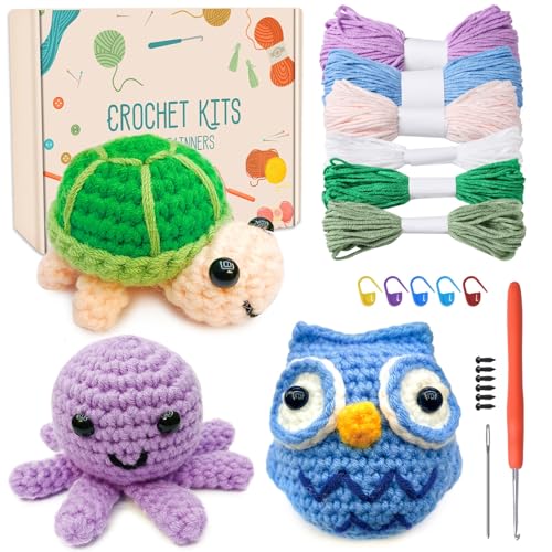 Jodimitty Häkelset Tiere Häkeln für Anfänger Erwachsene 3 Stück (Oktopus & Schildkröte & Adler) All-in-One Häckeltierchen Set Crochet Set mit Anleitung, Häkelzubehör DIY Bastelgeschenke von Jodimitty