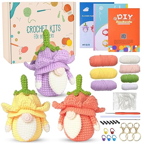 Jodimitty Häkelset Tiere Häkeln für Anfänger Erwachsene 3 Stück Blumenelfe Häkel Set All-in-One Häckeltierchen Set Crochet Set mit Anleitung, Häkelzubehör DIY Bastelgeschenke von Jodimitty