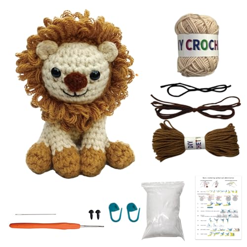 Jodimitty Häkelset Tiere Häkeln für Anfänger Erwachsene Löwe All-in-One Häckeltierchen Set DIY Puppe Tierstil Crochet Set mit Anleitung, Häkelzubehör DIY Bastelgeschenke von Jodimitty