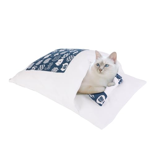 Jodimitty Katzen Schlafsack - Katzenbett, Warmes Haustierbetten Kuschelsack, Bequem Haustier Kissen, Kuschelhöhle für Katzen, Kleintiere oder Welpen, Waschbare(Blau， L) von Jodimitty