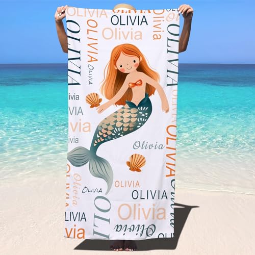 Jodimitty Meerjungfrau Personalisiertes Strandtuch für Erwachsene, Mikrofaser/Polyester Baumwolle, Wasserabsorbierend Schnell Trockenes Badetuch Saunatuch für Schwimmbad Party, 150cm/160cm/180cm von Jodimitty