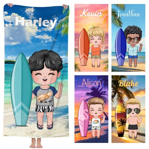 Jodimitty Mikrofaser Strandtuch Personalisiertes Name Cartoon Mädchen DIY Dress up für Beste Freundin, Strandtuch für Strand Pool Bad Familienfeiern Partygeschenke (DIY kleine Junge) von Jodimitty