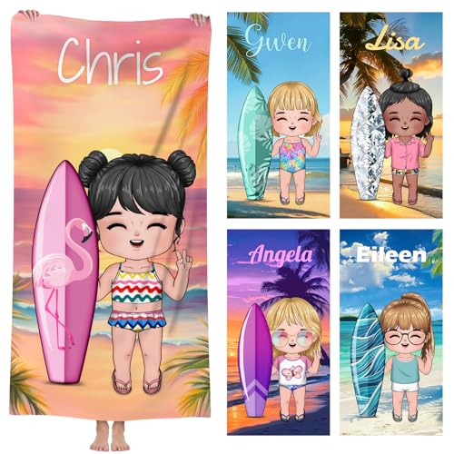 Jodimitty Mikrofaser Strandtuch Personalisiertes Name Cartoon Mädchen DIY Dress up für Beste Freundin, Strandtuch für Strand Pool Bad Familienfeiern Partygeschenke (DIY kleine Mädchen) von Jodimitty