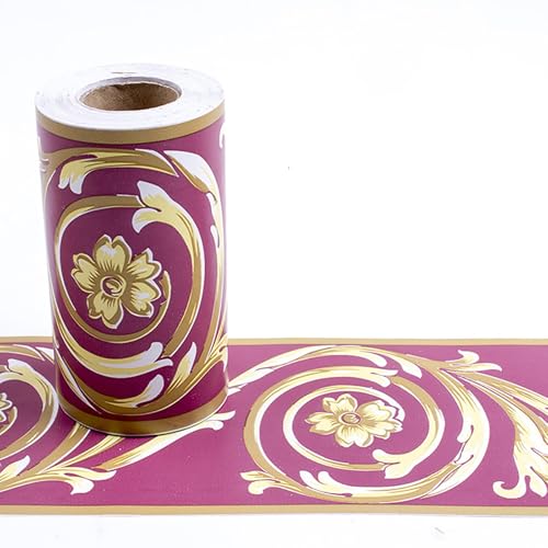 Jodimitty PVC Bordüre Selbstklebend 10 Meter x 10cm Dekorative Wandbordüre Wasserdicht Taillenleiste Trim für Wohnzimmer Schlafzimmer (Lila Gold Rebe Floral) von Jodimitty