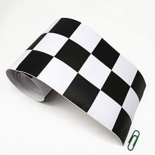 Jodimitty PVC Bordüre Selbstklebend Schwarz Weiß Schachbrett Plaid Muster 2.4 Meter x 10cm Dekorative Wandbordüre Wasserdicht Abziehbare Bordüre für Wohnzimmer Schlafzimmer Bad Küche Wand Möbel von Jodimitty