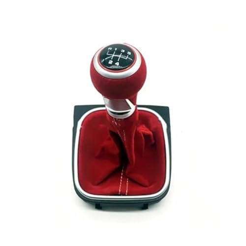 Jodriva Manuelle 5-/6-Gang-Schaltknaufabdeckung, for VW, Golf, 5 6 MK5 MK6 R32 GTI 04–09 mit Gamaschenmanschette, rotes Wildleder, Auto-Styling Schaltsack(BLACK 5Speed-Red) von Jodriva