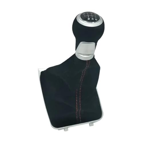 Jodriva Manuelle 5-/6-Gang-Schaltknaufabdeckung, for VW, Golf, 5 6 MK5 MK6 R32 GTI 04–09 mit Gamaschenmanschette, rotes Wildleder, Auto-Styling Schaltsack(BLACK 6Speed-Black) von Jodriva