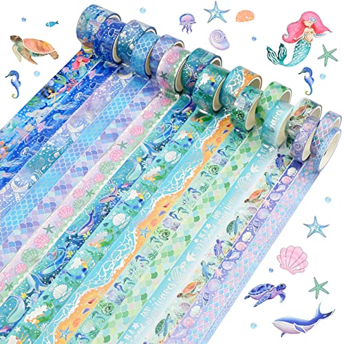 16 Rollen Washi Tapes Set, Meerjungfrau Thema Dekorative Masking Tape, Scrapbook Zubehör Washi Tape Sets für DIY, Kunsthandwerk, Tagebuch, Kalender, Alben, Geschenkverpackungen, Scrapbooking von Jodsen