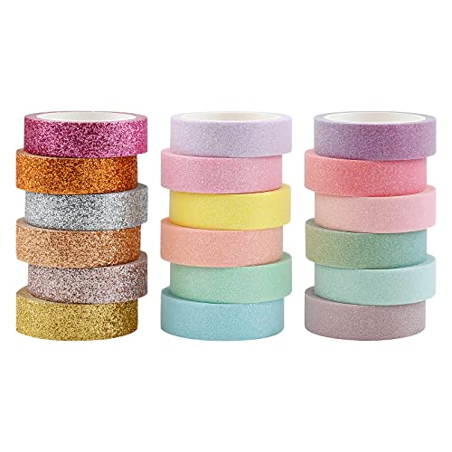 18 Rollen Washi Tape Set, 12mm Bunte Glitzernde Bänder Dekrativer Klebeband, Dekoratives Maskierungsband für Scrapbooking, Journal, DIY Kunsthandwerk, Geschenkverpackungen, Bücher, Alben, Wände von Jodsen