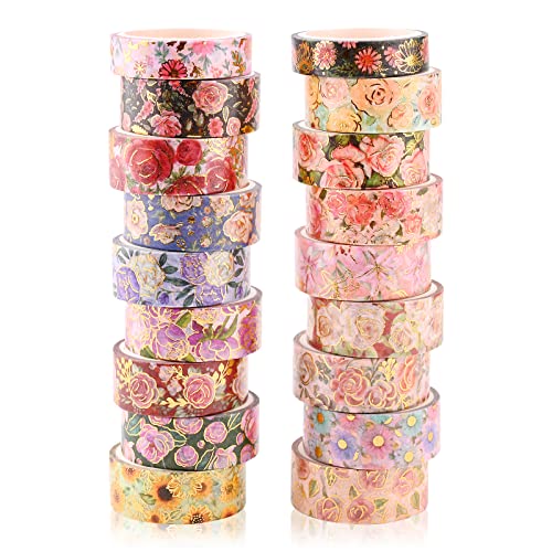 18 Rollen Washi Tape Set Blume Multi-Muster Dekoratives Masking Tape Folie Gold Washi Klebeband Aufkleber Pastell Papier Tape Japanische Dekoratives Klebeband für Kunsthandwerk Scrapbooking von Jodsen