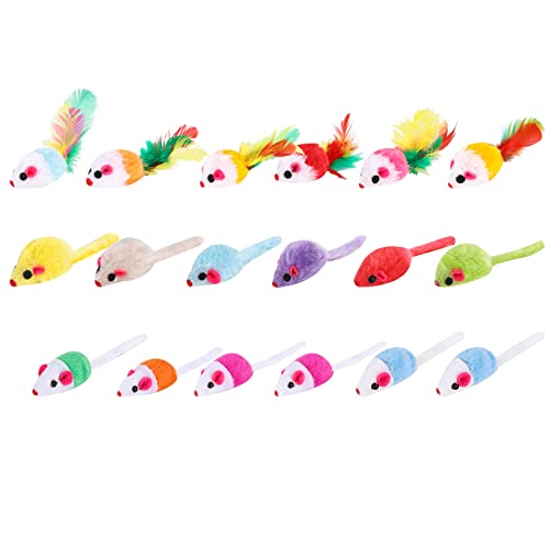 Jodsen 18Pcs Katzenspielzeug Maus Spielzeugmaus für Katzen Mäuse Rasseln Kleiner Maus Katzenminzen Spielzeug mit Federschwanz Pelzung Interaktives Katzenspielzeug Gemischt Cat Plüsch Mouse Spielzeug von Jodsen
