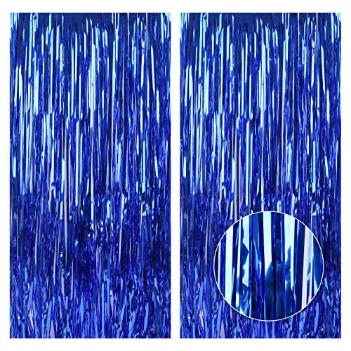 2 Stück Lametta Metallic Vorhänge 1 x 2 m Tinsel Folie Vorhang Tür Fenster Bunt Foto Hintergrund Vorhang DIY Photo Booth Funkeln Vorhängen Dekoration für Partydekor Geburtstags Faschingsdeko (Blau) von Jodsen