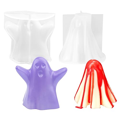 2 Stücke Silikon Kerze Schimmel Halloween Ghost Kerzenharz Schimmel Formen Halloween Ice Cube Epoxy Gussschimmel für DIY Bastelhause Home Dekoration Tröte Schokolade Seife Handgefertigtes Geschenk von Jodsen