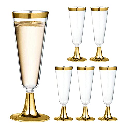 Jodsen 6 Sektgläser, Champagnergläser, Champagnergläser, bruchsicher, wiederverwendbar, Stielgläser mit goldenem Rand, stapelbar, klares Bierglas, perfektes Geschenk für Party, Hochzeit, Geburtstag von Jodsen