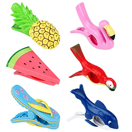 6 Stück Strandtuch Klammern,handtuch klammern, Handtuchklammern für Strandliegen Flamingo, Papagei, Wassermelone,Ananas Stuhlklammern,tragbare Winddicht handtuchklemmen Große Wäscheklammern (Pink) von Jodsen