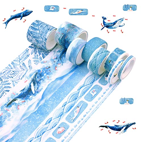 8 Rollen Blau Washi Tape Set Multi-Muster Dekoratives Masking Tape Pastell Washi Tape Making Scrapbooking Tape Dekorative Klebeband Washi Klebeband Handwerk für Planen Geschenkverpackung Arts Bastel von Jodsen