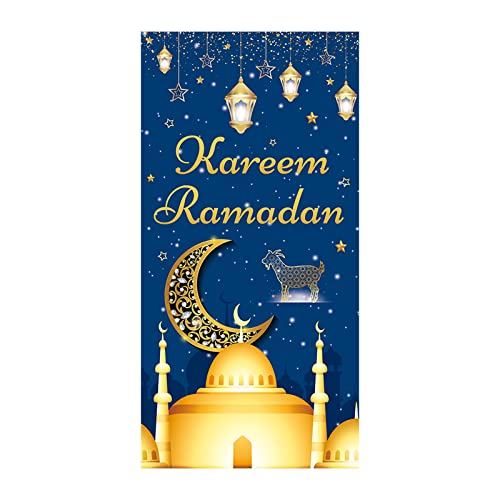 Eid Mubarak Dekorationen 180 x 90 cm Muslim Ramadan Photo Booth Hintergrund Blauer Stern Mond Eid Mubarak Hintergrund Banner Eid Mubarak Schild Hintergrund Partyzubehör für Drinnen Draußen von Jodsen