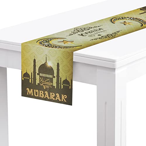 Eid Mubarak Tischläufer 180 x 35 cm Muslim Islam Tischdecke Stern Mond Moschee Dekorative Tischdecke Eid Ramadan Mubarak Tischläufer Eid Tischdekoration für Zuhause Familie Esszimmer von Jodsen